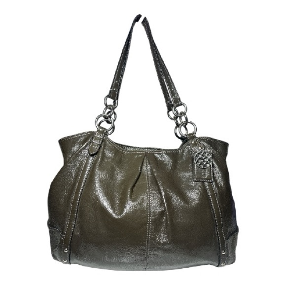 Coach Handbags - Coach Alexandria Olive Green Patent Leather Shoulder Tote Bag GUC!